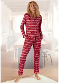 H.I.S. Pyjama H.I.S, Damen, Gr. 46, rot (rot, kariert), Flanell, Obermaterial: 100% Baumwolle, Basic normal, V-Ausschnitt, Manschette kontrastfarben, Homewear-Sets Pyjama, aus Flanell mit Allover-Karomuster