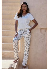 Pyjama Vivance Dreams, Damen, Gr. 44/46, creme, creme, gebl&uuml;mt, Obermaterial: 95% Viskose, 5% Elasthan. Spitze: 82% Polyamid, 18% Elasthan, bequem, Rundhals, Homewear-Sets Pyjama, mit s&uuml;&szlig;em Blumen-Print