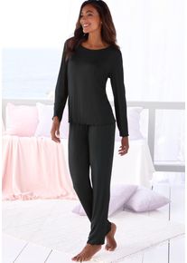 Pyjama Vivance Dreams, Damen, Gr. 44/46, schwarz, Rippware, Obermaterial: 92% Modal (TENCEL&trade;), 8% Elasthan, unifarben, bequem h&uuml;ftlang, Rundhals, eingesetzt Babylock, Homewear-Sets Pyjama, mit Babylock-Saum, Topseller
