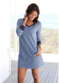 H.I.S. Nachthemd H.I.S, Damen, Gr. 40/42, N-Gr, blau (blau, gestreift), Single Jersey, Obermaterial: 100% Baumwolle, figurumspielend kurz, V-Ausschnitt, eingesetzt Rippb&uuml;ndchen kontrastfarben, Kleider Nachthemd, in Ringeloptik mit Eingrifftaschen, Topseller