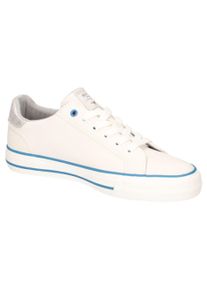 Sneaker Mustang Shoes, Damen, Gr. 39, blau (beige, blau), Lederimitat, gebl&uuml;mt, Schuhe Sneaker, Freizeitschuh, Halbschuh, Schn&uuml;rschuh mit modischem Design