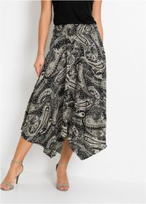 Midirock bonprix, Damen, Gr. 50, schwarz, sandbeige paisley (l&auml;nge: regul&auml;r), Web, Obermaterial: 100% Viskose, Paisley, bedruckt, loose fit ca. Mitte Wade, R&ouml;cke Midirock, aus Viskose, Loose Fit, mit elastischem Bund mit Smokb&uuml;ndchen, Topseller