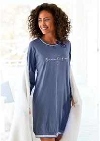 Nachthemd Vivance Dreams, Damen, Gr. 44/46, N-Gr, blau, Single Jersey, Obermaterial: 100% Baumwolle, unifarben, Basic, bequem kurz, Rundhals, Rippb&uuml;ndchen, Kleider Nachthemd, mit Ripp-Abschl&uuml;ssen, Topseller