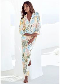 Pyjama Vivance Dreams, Damen, Gr. 32/34, bunt (gemustert, allover), Single Jersey, Obermaterial: 50% Baumwolle, 50% Viskose, gemustert, bequem lang, V-Ausschnitt, eingesetzt, Homewear-Sets Pyjama, mit floralem Druck