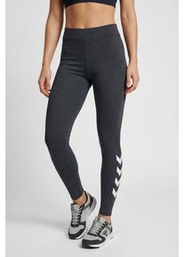 Leggings Hummel "HMLPULSE LOGO MW TIGHTS", Damen, Gr. M (38), N-Gr, schwarz melange, Obermaterial: 57% Baumwolle, 38% Polyester, 5% Elasthan, Hosen Leggings