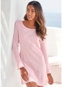 Nachthemd s.Oliver, Damen, Gr. 36/38, N-Gr, rosa (blassrosa), Feinstrick, Obermaterial: 100% Baumwolle, unifarben, figurumspielend kurz, Rundhals, eingesetzt,eng Spitze, Kleider Nachthemd, aus Ajour-Strick