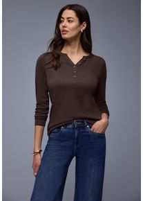 Langarmshirt Street One, Damen, Gr. 46, molten earth, Jersey, Obermaterial: 50% Baumwolle, 50% Modal, unifarben, tailliert h&uuml;ftbedeckend, V-Ausschnitt, B&uuml;ndchen, Shirts Langarmshirt, mit dekorativem Split Neck und Knopfleiste