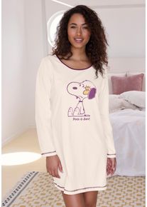 Nachthemd PEANUTS, Damen, Gr. 40/42, N-Gr, ecru bedruckt, Single Jersey, Obermaterial: 100% Baumwolle, bedruckt, unifarben, Basic kurz, Rundhals, eingesetzt abgesteppte Kante kontrastfarben, Kleider Nachthemd, mit Snoopy-Druck, Topseller