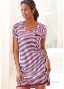 H.I.S. Nachthemd H.I.S, Damen, Gr. 44/46, N-Gr, rot (bordeaux, gestreift), Single Jersey, Obermaterial: 100% Baumwolle, unifarben mit Farbeinsatz, Basic, figurumspielend kurz, V-Ausschnitt, Kleider Nachthemd, mit Spitzendetails, Topseller