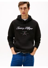 Hoodie Tommy Hilfiger "SCRIPT LOGO HOODY", Herren, Gr. S, schwarz, Sweatware, Obermaterial: 63% Baumwolle, 37% Polyester, regular fit h&uuml;ftlang, Rippb&uuml;ndchen, Sweatshirts Hoodie, mit aufgesticktem Logo