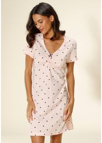 Nachthemd Vivance Dreams, Damen, Gr. 40/42, N-Gr, bunt (hellrosa, apricot), Single Jersey, Obermaterial: 100% Baumwolle, gemustert, bequem kurz, V-Ausschnitt, eingesetzt H&auml;kelkante, Kleider Nachthemd, mit Herzchen-Druck, Topseller