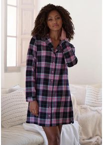 Nachthemd Vivance Dreams, Damen, Gr. 40, N-Gr, pink (pink, grau, kariert), Flanell, Obermaterial: 100% Baumwolle, kariert, mehrfarbig, kurz, V-Ausschnitt, Kleider Nachthemd, aus kuschelig weichem Flanell