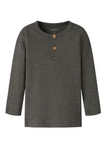 Langarmshirt name it "NMMKAB LS TOP NOOS", Jungen, Gr. 92, delicioso detail:melange, Feinripp, Obermaterial: 57% Baumwolle, 38% Modal, 5% Elasthan, meliert, normal normal, Rundhals, abgesteppte Kante, Shirts Langarmshirt, Im Henley-Stil - mit kurzer Knopfleise, normal geschnitten