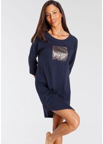 Nachthemd Vivance Dreams, Damen, Gr. 32/34, N-Gr, blau (dunkelblau), Single Jersey, Obermaterial: 100% Baumwolle, loose fit kurz, Rundhals, Kleider Nachthemd, mit abgerundetem Saum