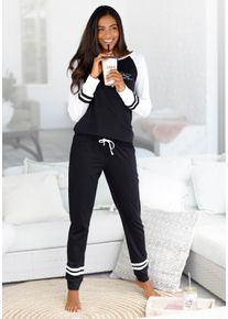 Pyjama Arizona, Damen, Gr. 40/42, schwarz-wei&szlig; (schwarz, ecru), Single Jersey, Obermaterial: 100% Baumwolle, Basic, Basic lang, Rundhals, Raglan&auml;rmel angesetztes B&uuml;ndchen kontrastfarben, Homewear-Sets Pyjama, mit Raglan&auml;rmeln, Topseller