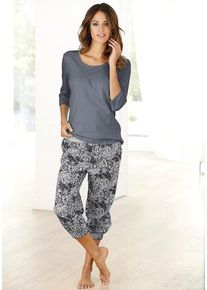 Capri-Pyjama Buffalo, Damen, Gr. 44/46, schwarz (anthrazit), Single Jersey, Obermaterial: 100% Baumwolle, bequem 3/4-L&auml;nge, Rundhals, eingesetzt, Homewear-Sets Capri-Pyjama, mit gemusterter Hose, Topseller