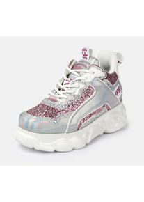 Plateausneaker Buffalo "CLD Chai", Damen, Gr. 38, wei&szlig;, rosa, Lederimitat, Glitzer, Schuhe Plateausneaker, Schn&uuml;rschuh, Halbschuh, Chunky-Sneaker mit Glitter
