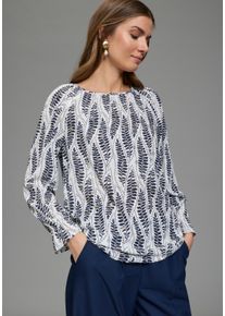 Schlupfbluse Laura Scott, Damen, Gr. 36, wei&szlig; gemustert, Web, Obermaterial: 97% Polyester, 3% Elasthan, bedruckt, figurumspielend h&uuml;ftbedeckend, Carmenausschnitt, elastischer Bund mit Gummizug, Blusen Schlupfbluse, im femininen Look, bedruckt mit kleinen, goldfarbenen Details