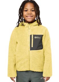 Fleecejacke Jack Wolfskin "ICE CURL HOOD JACKET K", Kinder, Gr. 116, lemon ice, Fleece, Obermaterial: 100% Polyester, normal, hoch geschlossener Ausschnitt, eingesetzt eingefasste Kante, Jacken Fleecejacke, &Uuml;bergangsjacke mit Kapuze, mit Brusttasche mit Rei&szlig;verschluss