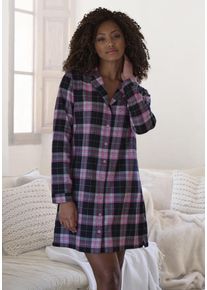 Nachthemd Vivance Dreams, Damen, Gr. 34, N-Gr, pink (pink, grau, kariert), Flanell, Obermaterial: 100% Baumwolle, kariert, mehrfarbig, kurz, V-Ausschnitt, Kleider Nachthemd, aus kuschelig weichem Flanell