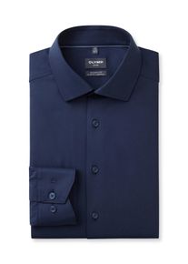 Businesshemd OLYMP "Luxor modern fit", Herren, Gr. 44, N-Gr, blau (marine), Web, Obermaterial: 64% Baumwolle, 27% Polyester, 9% Elasthan, Hemden Businesshemd, Comfort Stretch, Climate Control