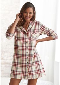 H.I.S. Nachthemd H.I.S, Damen, Gr. 36, N-Gr, beige (creme, kariert), Flanell, Obermaterial: 100% Baumwolle, gemustert, kariert, mehrfarbig, kurz, V-Ausschnitt, Manschette kontrastfarben, Kleider Nachthemd, aus Flanell im Karo-Design