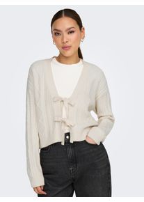 Strickjacke Only "ONLFIA LS STRING CARDIGAN KNT NCA", Damen, Gr. S, wei&szlig;cap gray, Strick, Obermaterial: 50% Viskose, 27% Nylon, 23% Polyester, unifarben, regular fit kurz, V-Ausschnitt, Rippb&uuml;ndchen, Strickjacken Strickjacke, Viskosemischung, regular fit