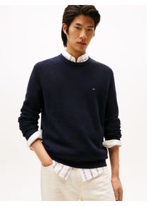 Rundhalspullover Tommy Hilfiger "ESSENTIAL STRUCTURE CREW NECK mit Struktur und Label", Herren, Gr. XL, blau (desert sky), Strick, Obermaterial: 100% Baumwolle, Rundhals, Rippb&uuml;ndchen, Pullover Rundhalspullover, unifarben, casual, regular fit, Baumwolle, Rundhals