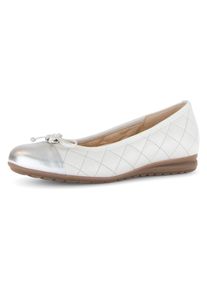 Ballerina Gabor "Florenz", Damen, Gr. 35, silber (sanftes wei&szlig;, silberfarben), Kalbsleder, Schuhe Ballerina, Halbschuh, Schlupfschuh, Businessschuh, Ziersteppungen, Weite G