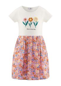 Sommerkleid happy girls, M&auml;dchen, Gr. 116, N-Gr, ecru, Interlock;Web, Obermaterial: 95% Baumwolle, 5% Elasthan. Futter: 100% Baumwolle. Unterteil: 100% Baumwolle, bedruckt, Basic knieumspielend, Rundhals, Kleider Sommerkleid, Topseller