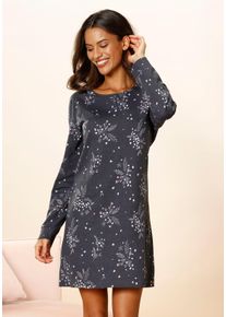 Nachthemd Vivance Dreams, Damen, Gr. 56/58, N-Gr, grau (anthrazit), Single Jersey, Obermaterial: 100% Baumwolle, gebl&uuml;mt, bequem kurz, Rundhals, eingesetzt B&uuml;ndchen, Kleider Nachthemd, mit feinem Blumenprint