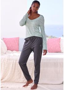 Pyjama Vivance Dreams, Damen, Gr. 44/46, gr&uuml;n (gr&uuml;n, meliert), Single Jersey, Obermaterial: 90% Viskose, 10% Polyester. Unterteil: 100% Baumwolle, meliert, Basic, Basic schmal lang, Rundhals, Homewear-Sets Pyjama, mit sch&ouml;nem Melangeeffekt, Topseller