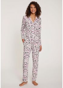 Pyjama Vivance Dreams, Damen, Gr. 44/46, bunt (bunt, gepunktet), Single Jersey, Obermaterial: 50% Baumwolle, 50% Viskose, Basic schmal lang, V-Ausschnitt, Homewear-Sets Pyjama, mit Aquarell-Muster