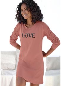 Nachthemd Vivance Dreams, Damen, Gr. 40/42, N-Gr, orange (aprikose), Single Jersey, Obermaterial: 100% Baumwolle, bedruckt, unifarben mit Farbeinsatz, loose fit kurz, Rundhals, B&uuml;ndchen, Kleider Nachthemd, mit gro&szlig;em Frontprint