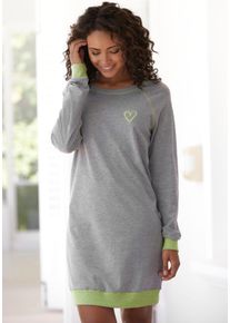 Nachthemd Vivance Dreams, Damen, Gr. 48/50, N-Gr, grau (hellgrau, meliert), Single Jersey, Obermaterial: 90% Baumwolle, 10% Polyester, kontrastfarbene Details, meliert, unifarben mit Farbeinsatz, loose fit kurz, Rundhals, Raglan&auml;rmel Rippb&uuml;ndchen kontrastfarben, Kleider Nachthemd, mit dekorativen Flatlock-N&auml;hten in Neonfarben