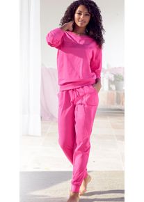 Pyjama Kangaroos, Damen, Gr. 44/46, pink, Single Jersey, Obermaterial: 100% Baumwolle, bedruckt, Basic, bequem lang, Rundhals, Rippb&uuml;ndchen, Homewear-Sets Pyjama, mit Slogan-Frontdruck