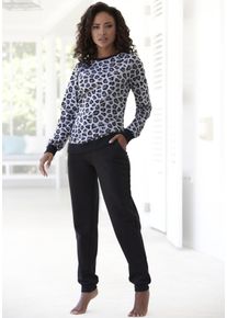 Pyjama Vivance Dreams, Damen, Gr. 40/42, grau, Single Jersey, Obermaterial: 100% Baumwolle. Oberteil: 90% Baumwolle, 10% Polyester, bedruckt, Basic lang, Rundhals, Raglan&auml;rmel Rippb&uuml;ndchen, Homewear-Sets Pyjama, mit tonalem Animalprint