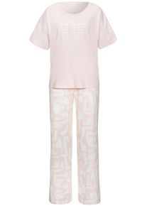 Pyjama s.Oliver, Damen, Gr. 40/42, rosa (rosa, wei&szlig; gemustert), Single Jersey, Obermaterial: 50% Baumwolle, 50% Viskose, gemustert, l&auml;ssig geschnitten lang, Rundhals, angeschnitten abgesteppte Kante, Homewear-Sets Pyjama, mit grafischem Print