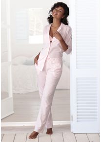 Pyjama Vivance Dreams, Damen, Gr. 44/46, rosa (rosa, wei&szlig;), Single Jersey, Obermaterial: 100% Baumwolle, kariert, klassisch lang, V-Ausschnitt, eingesetzt, Homewear-Sets Pyjama, mit feinem Karo-Muster, Topseller