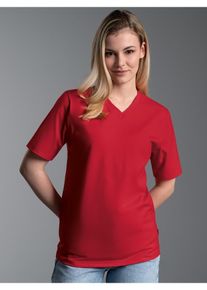 T-Shirt TRIGEMA "TRIGEMA V-Shirt DELUXE", Damen, Gr. L, braun (wei&szlig;, neutral), Single Jersey, 50% Baumwolle, 50% Polyester, Basic, lang, V-Ausschnitt, Shirts T-Shirt