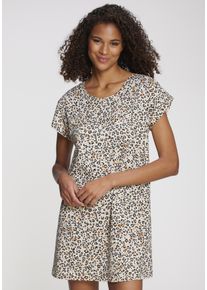 Nachthemd Vivance Dreams, Damen, Gr. 32/34, N-Gr, schwarz (creme, schwarz, gemustert), Single Jersey, Obermaterial: 100% Baumwolle, gemustert, Basic, Basic mini, Rundhals, angeschnitten, Kleider Nachthemd, mit sch&ouml;nem Animalprint