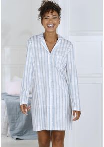 Nachthemd Vivance Dreams, Damen, Gr. 32/34, N-Gr, bunt (blau, rosa, gestreift), Single Jersey, Obermaterial: 50% Baumwolle, 50% Viskose, gestreift, bequem kurz, V-Ausschnitt, eingesetzt abgesteppte Kante, Kleider Nachthemd, mit aufgesetzter Brusttasche
