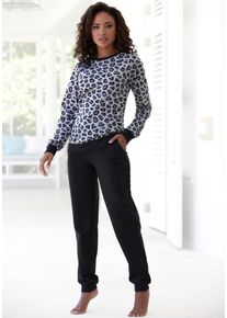 Pyjama Vivance Dreams, Damen, Gr. 52/54, grau, Single Jersey, Obermaterial: 100% Baumwolle. Oberteil: 90% Baumwolle, 10% Polyester, bedruckt, Basic lang, Rundhals, Raglan&auml;rmel Rippb&uuml;ndchen, Homewear-Sets Pyjama, mit tonalem Animalprint