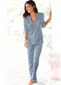 Pyjama Vivance Dreams, Damen, Gr. 32/34, grau (rautenmuster), Single Jersey, Obermaterial: 50% Baumwolle, 50% Viskose, gemustert, Basic, bequem lang, V-Ausschnitt, eingesetzt, Homewear-Sets Pyjama, in sch&ouml;nem Muster