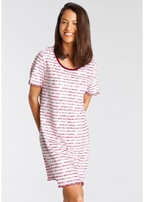 Sleepshirt Vivance Dreams, Damen, Gr. 40/42, N-Gr, bunt (pink, rot, gestreift), Single Jersey, Obermaterial: 100% Baumwolle, gestreift, bequem kurz, Rundhals, Babylock kontrastfarben, Kleider Sleepshirt, mit Kr&auml;uselsaum