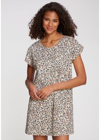 Nachthemd Vivance Dreams, Damen, Gr. 36/38, N-Gr, schwarz (creme, schwarz, gemustert), Single Jersey, Obermaterial: 100% Baumwolle, gemustert, Basic, Basic mini, Rundhals, angeschnitten, Kleider Nachthemd, mit sch&ouml;nem Animalprint