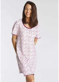Sleepshirt Vivance Dreams, Damen, Gr. 32/34, N-Gr, bunt (pink, rot, gestreift), Single Jersey, Obermaterial: 100% Baumwolle, gestreift, bequem kurz, Rundhals, Babylock kontrastfarben, Kleider Sleepshirt, mit Kr&auml;uselsaum