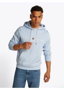 Kapuzensweatshirt Tommy Hilfiger "TOMMY LOGO", Herren, Gr. M, blau (breezy blau), Sweatware, Obermaterial: 64% Baumwolle, 36% Polyester, gerade, unten schmal h&uuml;ftlang, Rundhals, angesetztes B&uuml;ndchen, Sweatshirts Kapuzensweatshirt, unifarben, casual, regular fit, Baumwollmix, Kapuze