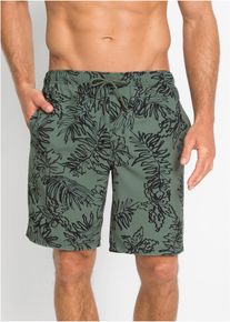 Badeshorts bonprix "Badeshorts Herren", Herren, Gr. 68/70, N-Gr, oliv, schwarz bedruckt, Web, Obermaterial: 100% Polyester. Netz: 100% Polyester, Badehosen Badeshorts, mit Innenslip und M&uuml;nztasche aus Netzware, bedrucktes Design