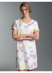 Nachthemd TRIGEMA "TRIGEMA Nachthemd mit Allover-Druck "Schmetterlinge", Damen, Gr. XXL, Normalgr&ouml;&szlig;en, wei&szlig;, Single Jersey, 100% Baumwolle, Kleider Nachthemd